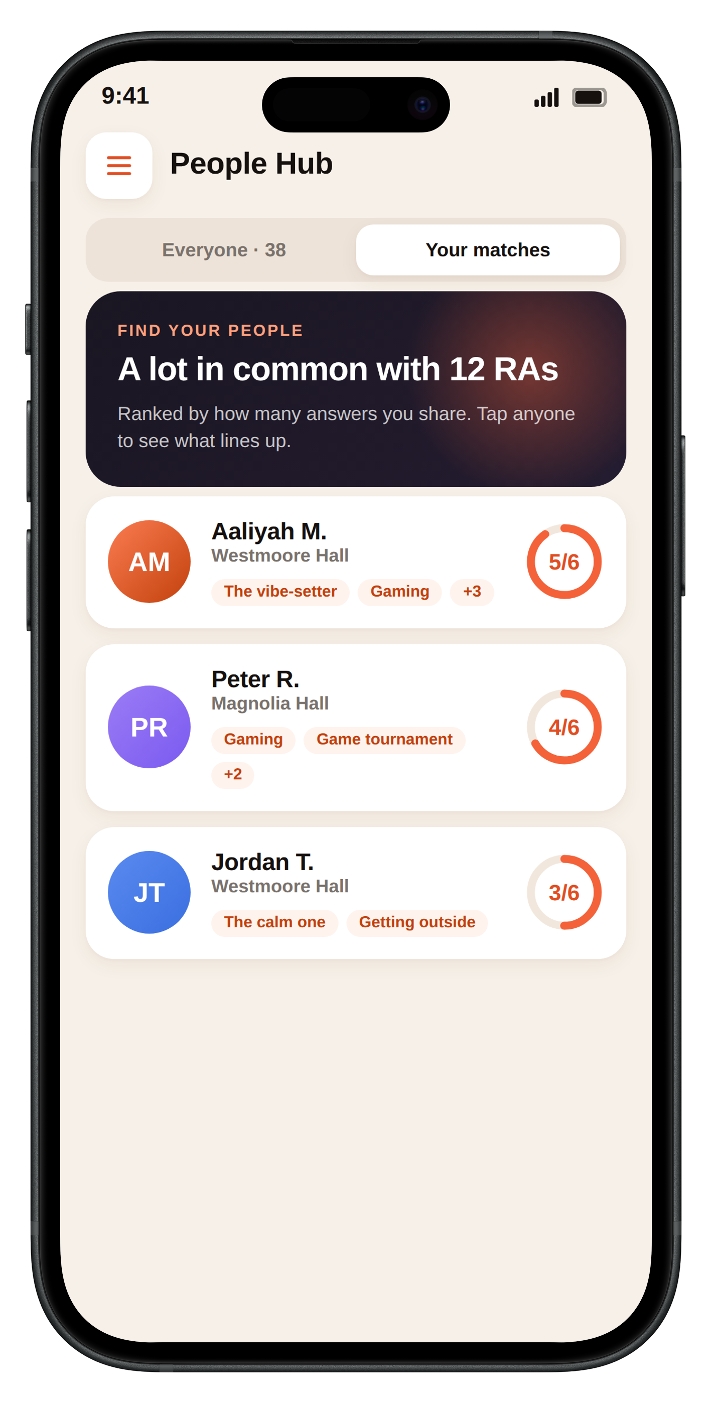 Hangtight matches screen for ResLife conferences
