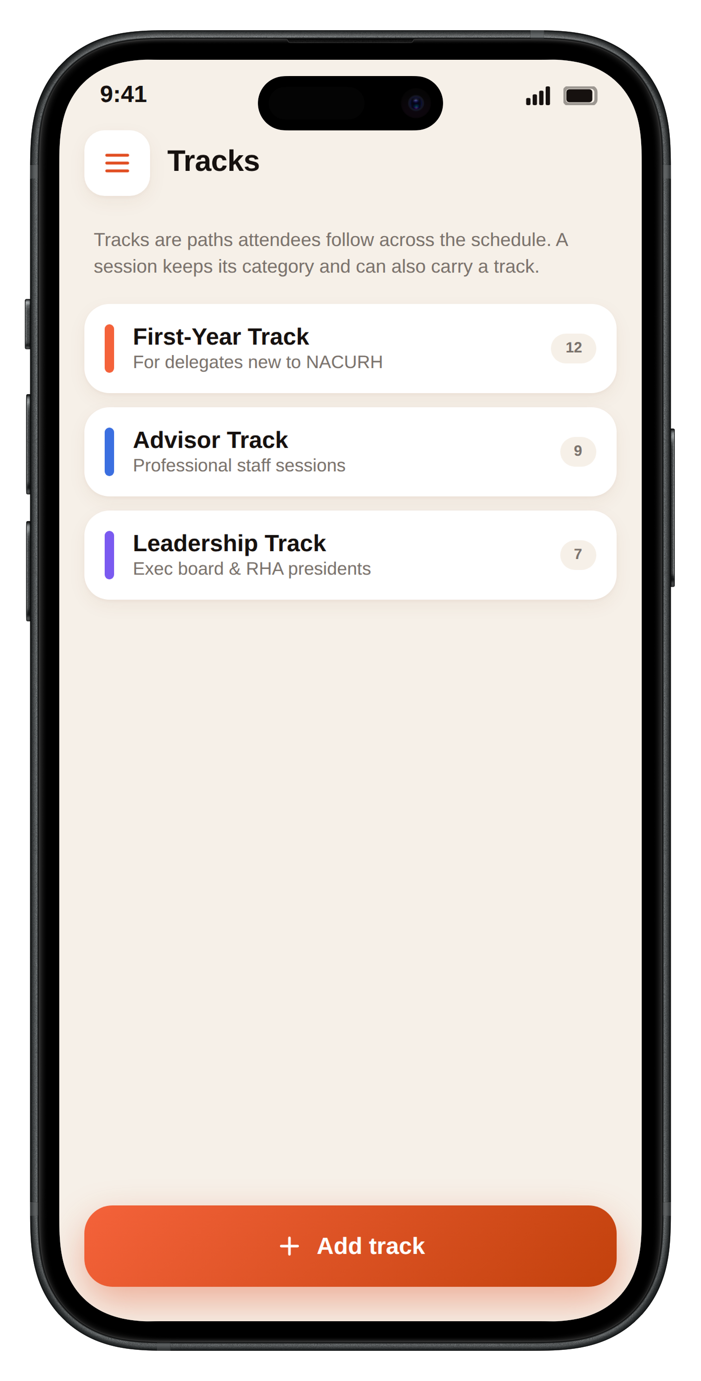 Hangtight tracks screen for ResLife conferences