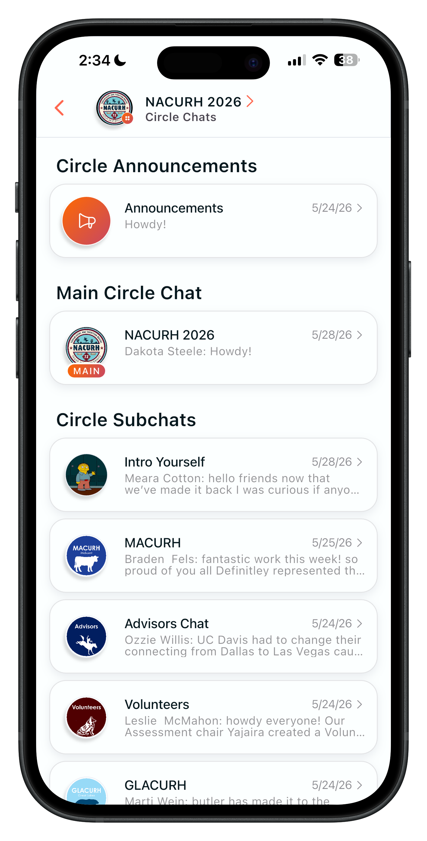 Hangtight chats screen for ResLife conferences